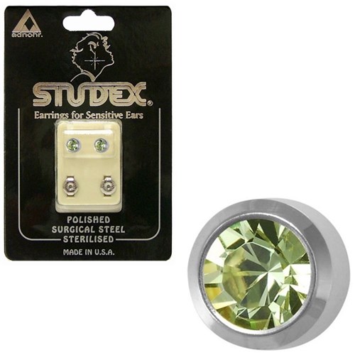 Birthstone Studs - Reg Bezel S/S - August / Peridot